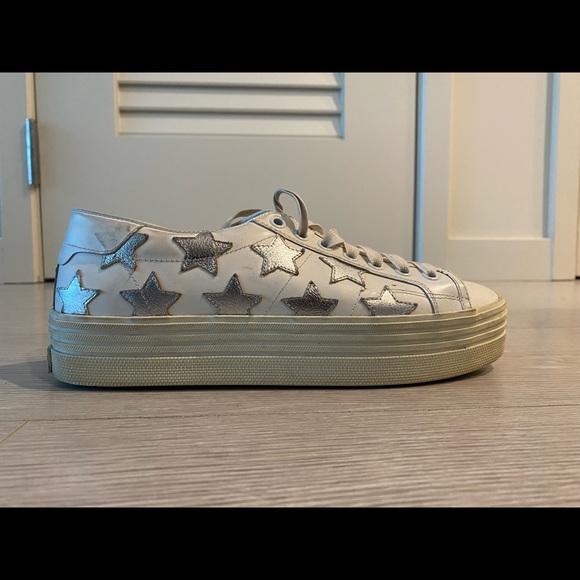 Saint Laurent White and Silver Star Sneakers - Picture 5 of 5